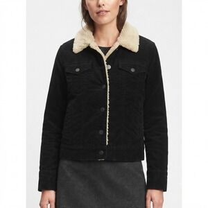 Gap Jacket Womens Small Black Velvet Sherpa Lined Trucker Faux Fur Collar